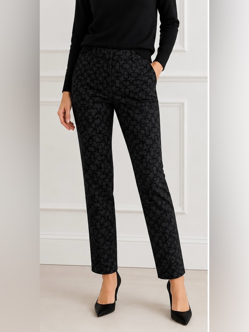 Ann Taylor Sophia Straight Jacquard Pants Size 4 Chainlink Print Career Trousers